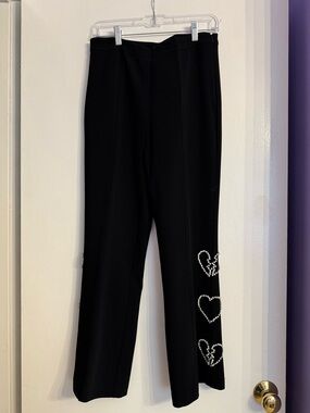 cinq a sept Black Trousers with Rhinestone Heart Embellishment